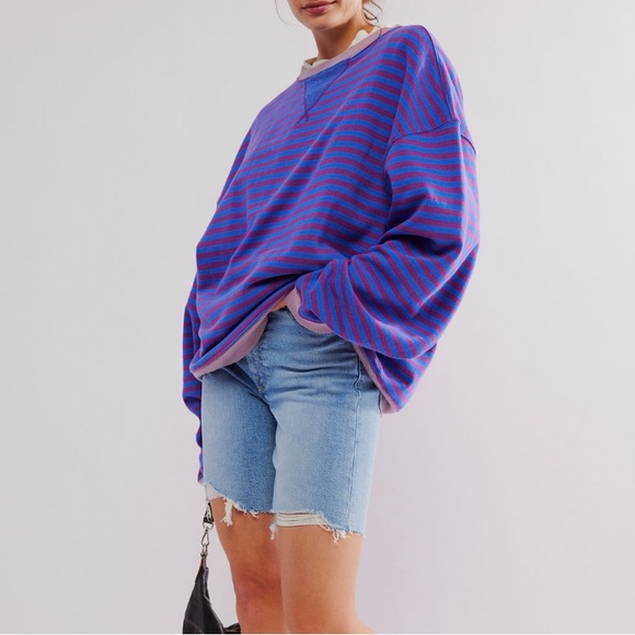 Free People Tops - Free People Classic Striped Oversized Crewneck, XS